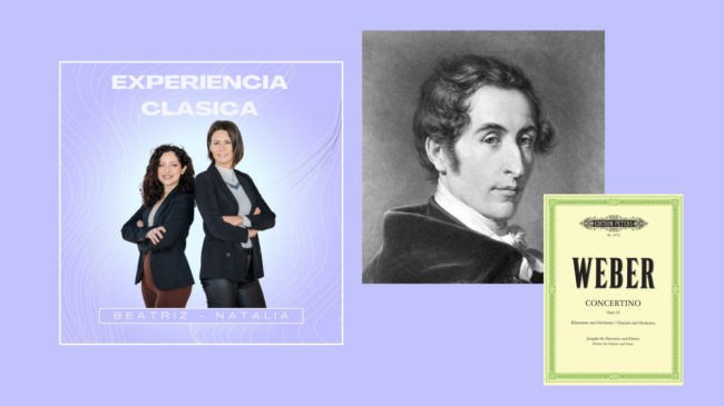 Imagen de portada Hablamos sobre el Concertino Op 26 y el Concierto nº 2 Op 74 para clarinete y orquesta del compositor Carl Maria von Weber, donde trataremos datos de su vida y obra. De igual forma, escucharemos los dos conciertos, añadiendo el primer movimiento del Concierto nº 1 en fa menor, Op 73.